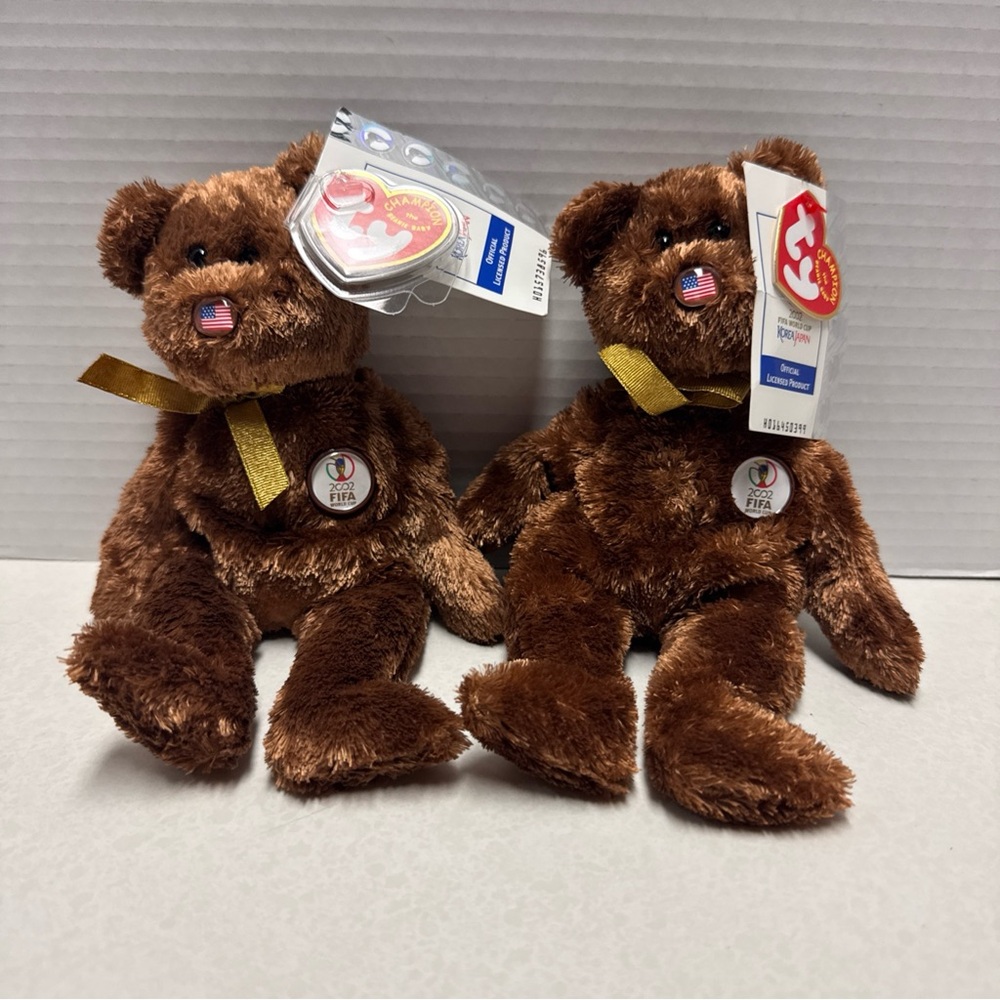 TY Beanie Baby Champion France  2002 FIFA World Cup Korea/Japan Bear - Lot Of 2